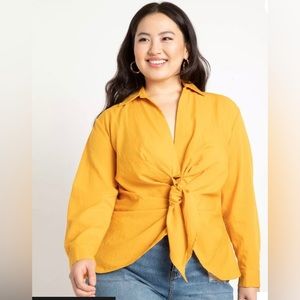 ELOQUII NWT Daffodil/Golden Mustard Tie Front Blouse